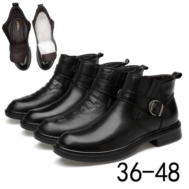 Men'S Business Dress High-Top European Embossed Crocodile Pattern Cow Leather Winter Fleece-Lined Warm Gentleman Men'S Boots Plus Size - Image 2